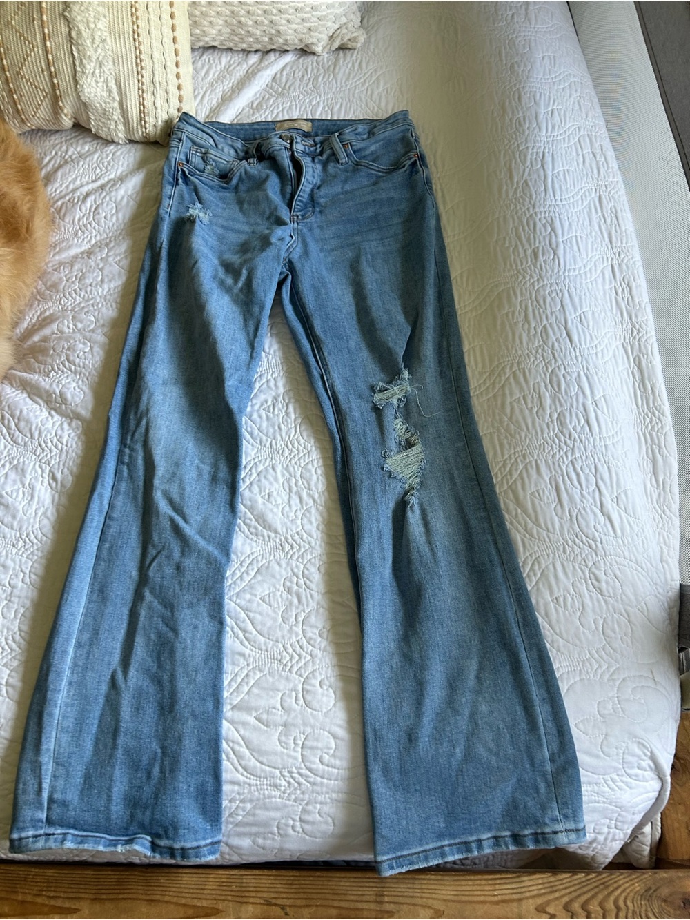 Light Blue Distressed High-Rise Flare Jeans